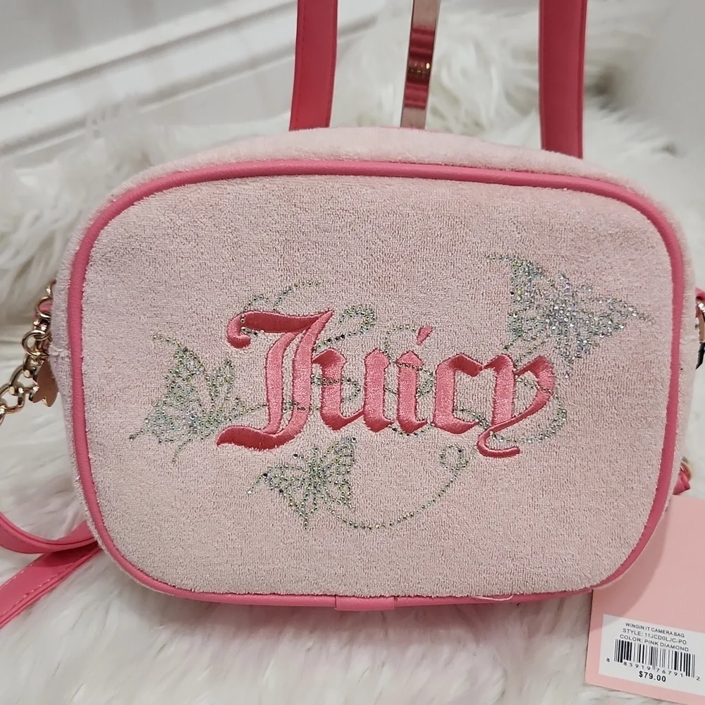 💕🔹️Juicy Couture🔹️ Wingin It Camera Pink Diamond Crossbody Bag +Wallet Set